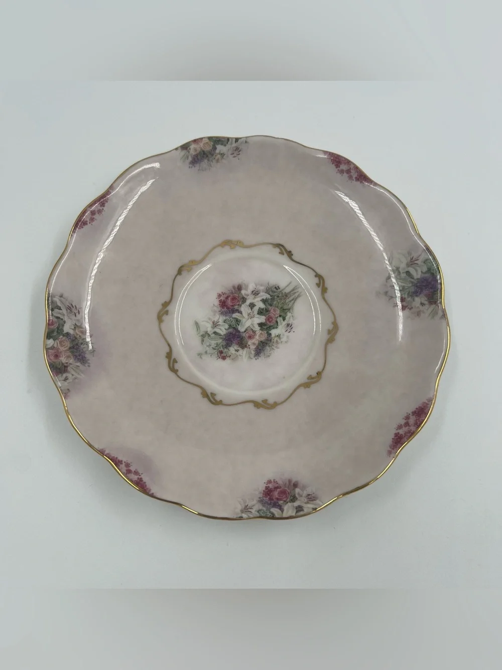 Bradford Editions Lavender Lily Porcelain Cup Saucer Spoon Pink 3pc Set Vintage